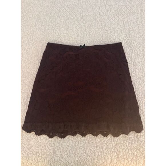 Urban Outfitters Y2K lace overlay mini skirt. Burgundy, Medium, Made in UK. - Picture 1 of 5